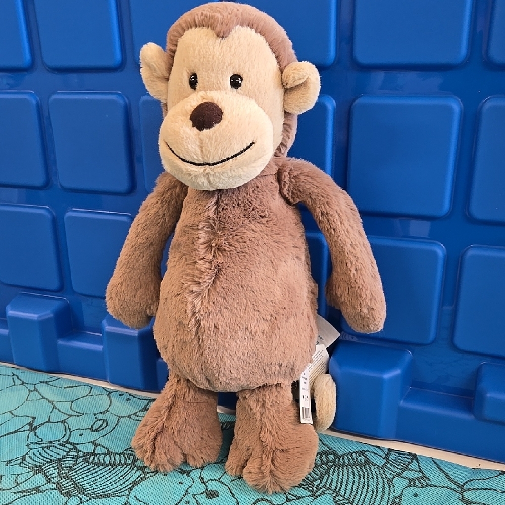 NWT Jellycat Brown and Cream Original Bashful Monkey With Blue Dust Bag - Picture 6 of 16